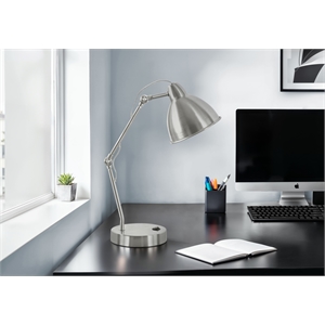 Monarch 17&quot Metal Table Lamp with Adjustment Arm in Nickel Silver