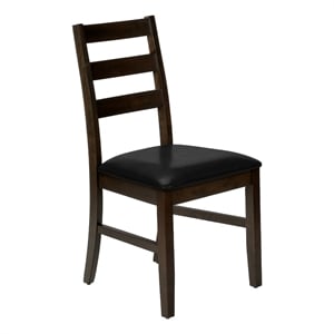 Set of 2 Dining Chairs 37&quotH-Upholstered Black Leather Look-Brown Solid Wood
