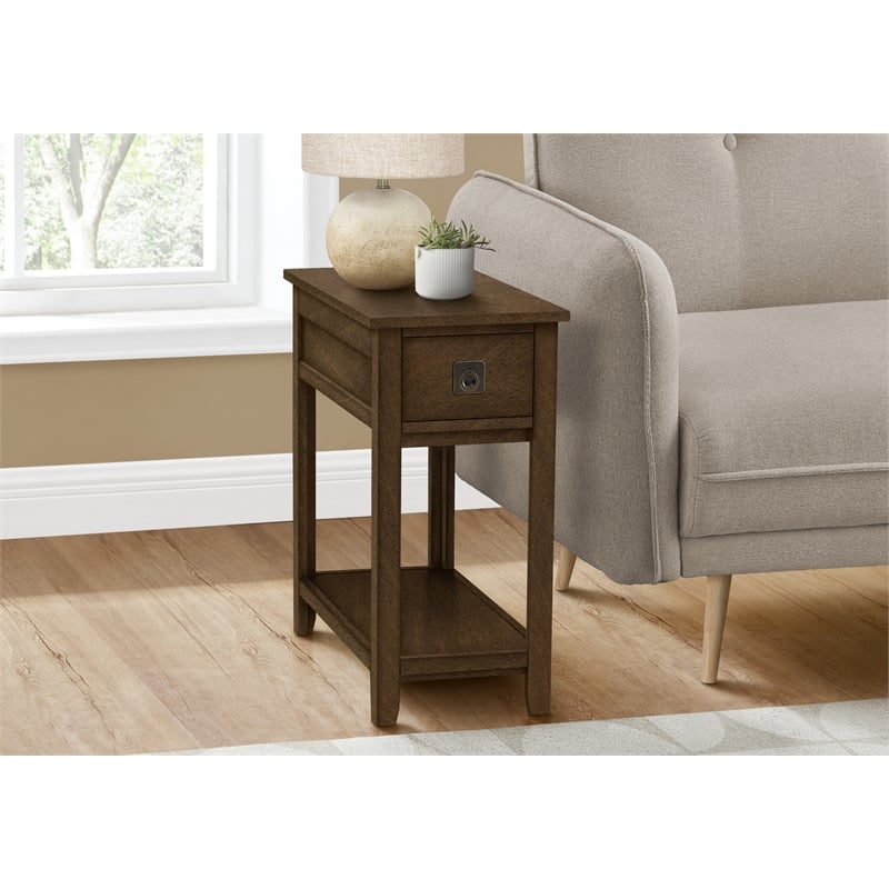 Accent Table - End - Side - Nightstand - Storage - Brown Veneer - Transitional