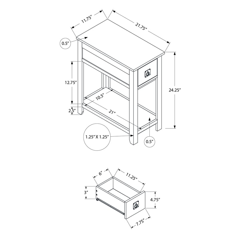 Accent Table - End - Side - Nightstand - Storage - Brown Veneer - Transitional