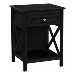 Accent Table - End - Side - 2 Tier - Nightstand - Black - Lamp - Storage