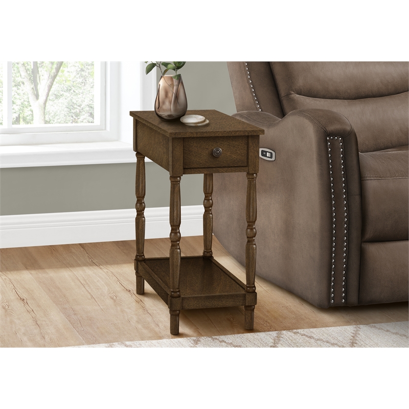 Accent Table - 2 Tier - Side Table - Lamp - Storage Drawer - Brown Veneer