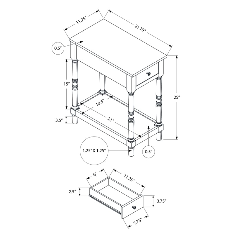 Accent Table - 2 Tier - Side Table - Lamp - Storage Drawer - Brown Veneer