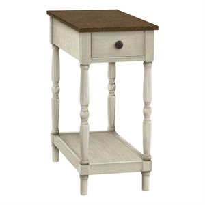 Accent Table - 2 Tier - Side Table -  Storage Drawer - Brown - Antique White