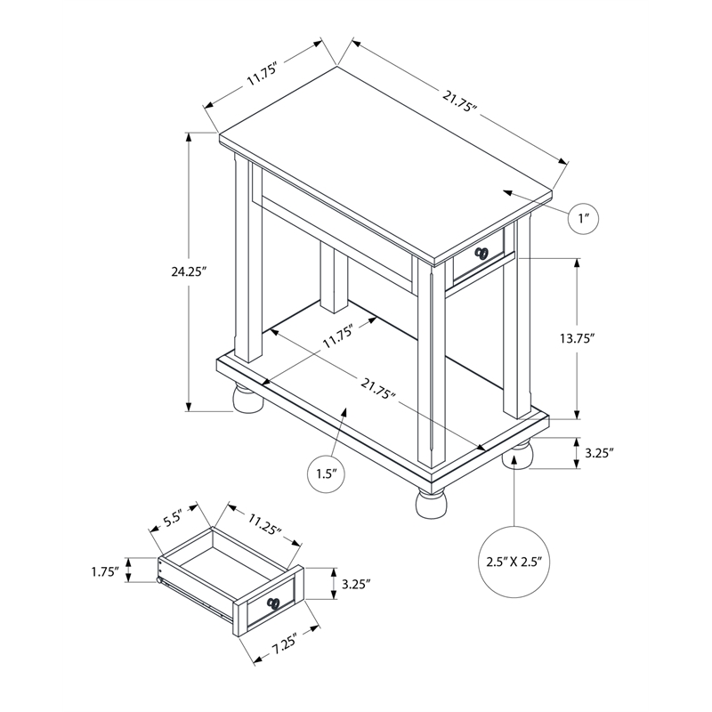 Accent Table - Side Table - Narrow - Storage Drawer - Brown Veneer - Traditional