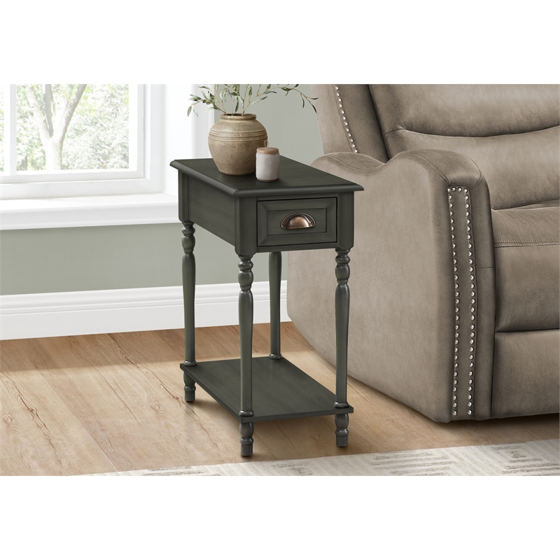 Accent Table - 2 Tier - Side Table - Narrow - Storage Drawer - Green Veneer