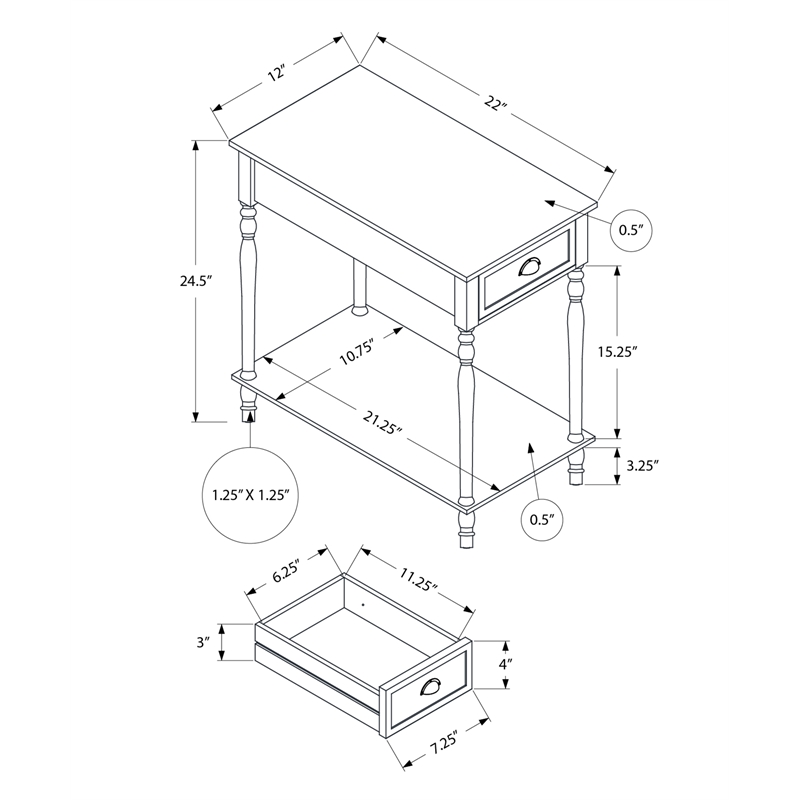 Accent Table - 2 Tier - Side Table - Narrow - Storage Drawer - Green Veneer