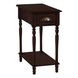 Accent Table - 2 Tier - Side Table - Narrow - Storage Drawer - Brown Veneer