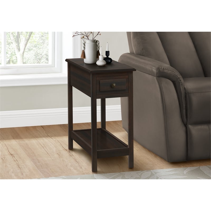 Accent Table - 2 Tier - Side Table  - Storage Drawer - Brown Veneer
