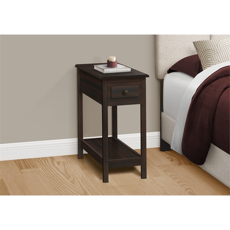 Accent Table - 2 Tier - Side Table  - Storage Drawer - Brown Veneer