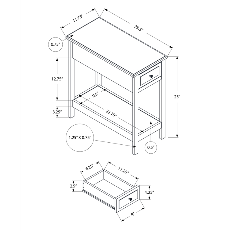 Accent Table - 2 Tier - Side Table  - Storage Drawer - Brown Veneer