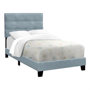 Bed - Twin Size - Upholstered - Bedroom - Frame Only - Youth - Light Blue Velvet