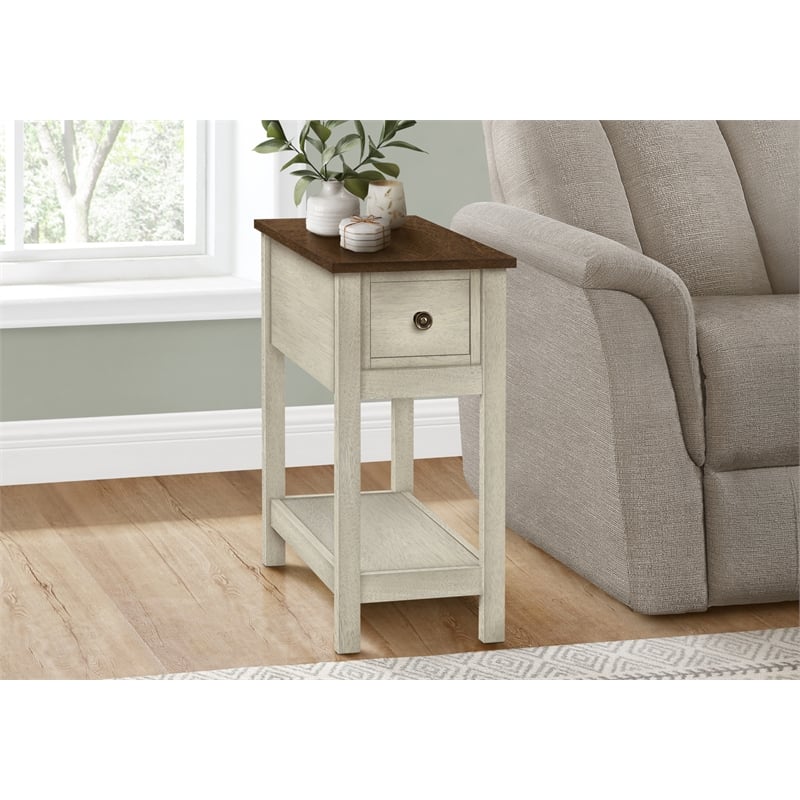 Accent Table - Side Table - 2 Tier - Narrow - Bedroom - Wood - Antique White