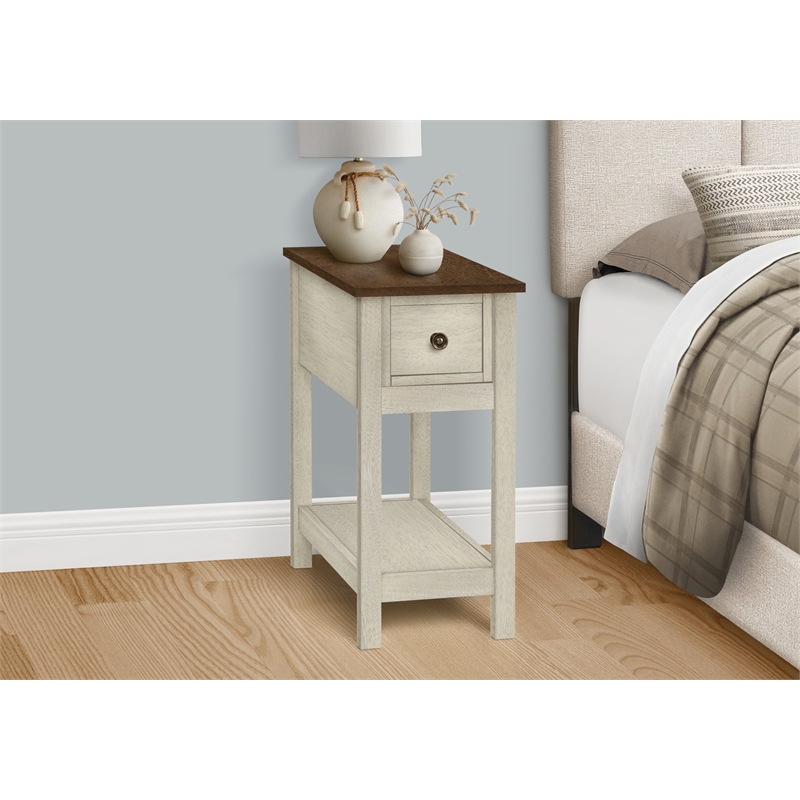 Accent Table - Side Table - 2 Tier - Narrow - Bedroom - Wood - Antique White