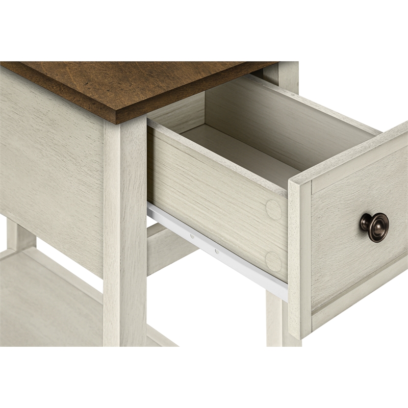 Accent Table - Side Table - 2 Tier - Narrow - Bedroom - Wood - Antique White