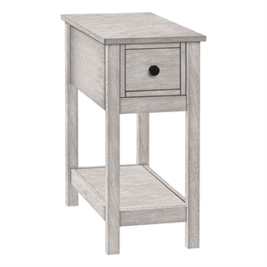 Accent Table - Side Table - 2 Tier - Narrow - Bedroom - Drawer - Gray Veneer