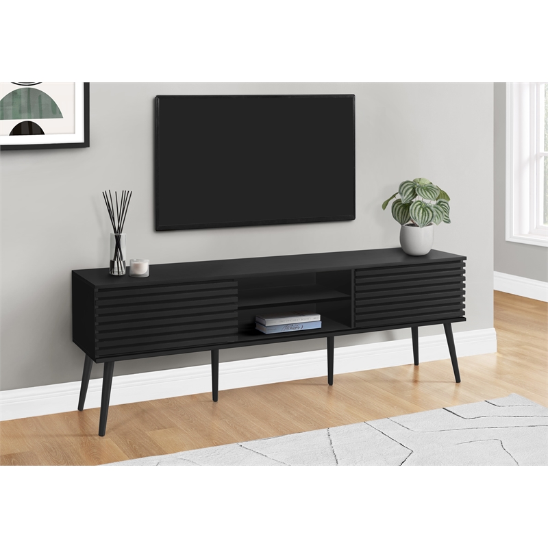 Tv Stand 72 Inch - Media Center-Console - Storage - Black Laminate -Contemporary