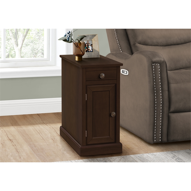 Accent Table - End - Side Table - Nightstand - Storage Drawer - Brown Veneer