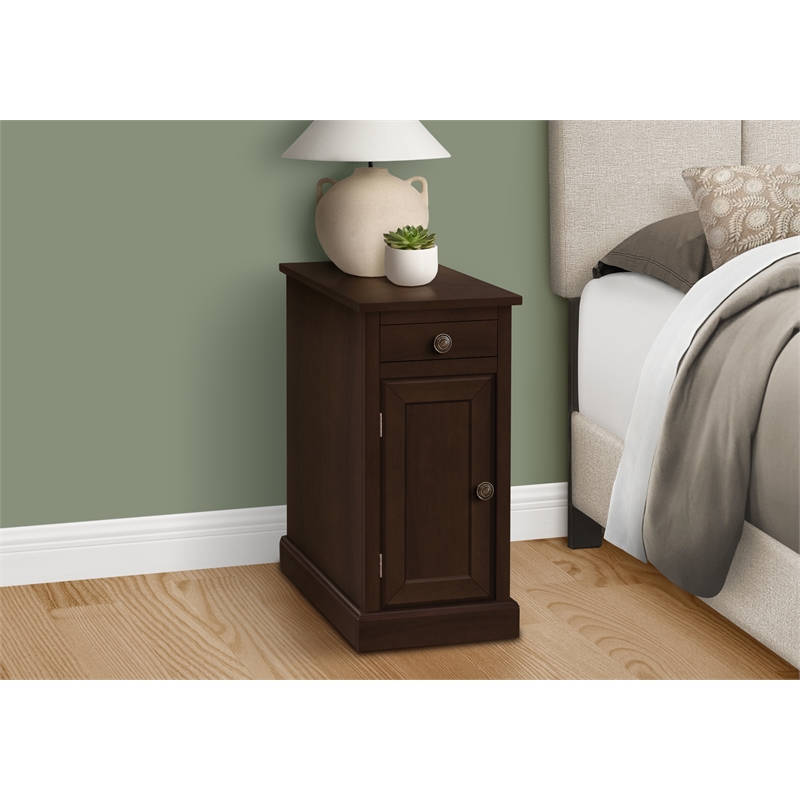 Accent Table - End - Side Table - Nightstand - Storage Drawer - Brown Veneer