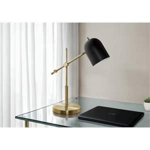 Lighting - 18&quotH - Table Lamp - Brass Metal - Black Shade - Contemporary