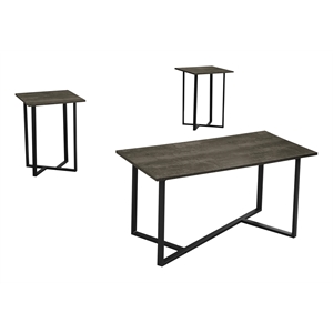 Table Set - 3pcs Set - Coffee - Living Room - Dark Bronze Laminate - Black Metal