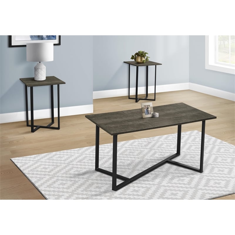 Table Set - 3pcs Set - Coffee - Living Room - Dark Bronze Laminate - Black Metal