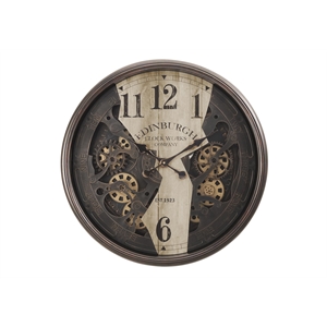 Clocks - 30&quot Round - Wall Clock - Gear Mechanism - Brown - Transitional