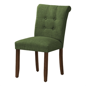 Dining Chair - 38&quot Height - Set Of 2 - Upholstered - Green Fabric - Walnut Legs