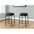 Barstool - Counter Height - Set Of 2 - Kitchen - Black Leather Look -Black Metal