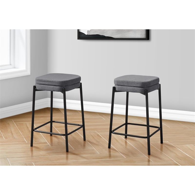 Monarch Counter Height Barstool in Gray Fabric and Black Metal (Set of 2)