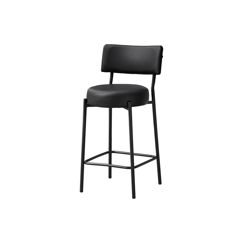 Barstool - Counter Height - Set Of 2 - Kitchen - Black Leather Look -Black Metal