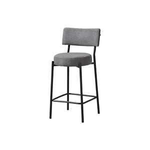 Barstool - Counter Height - Set Of 2 - Kitchen - Gray Fabric - Black Metal