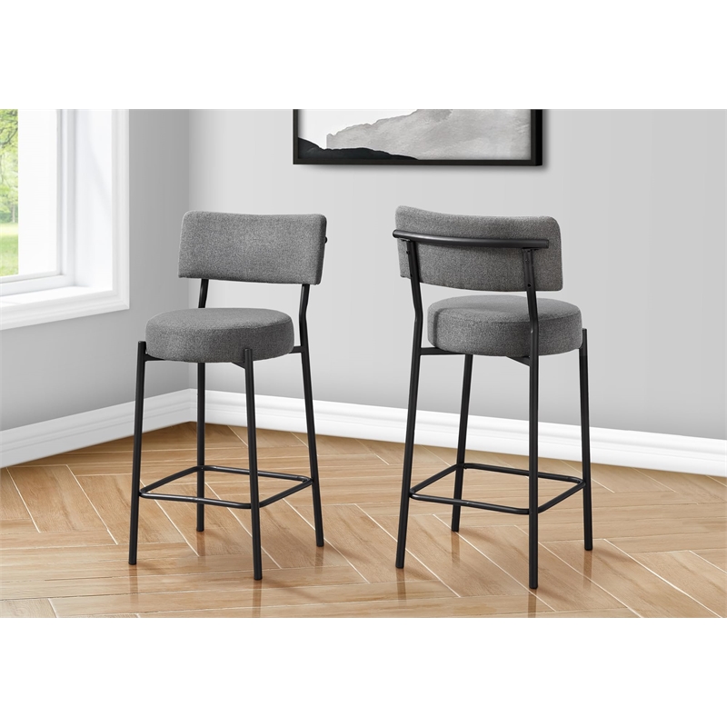 Barstool - Counter Height - Set Of 2 - Kitchen - Gray Fabric - Black Metal