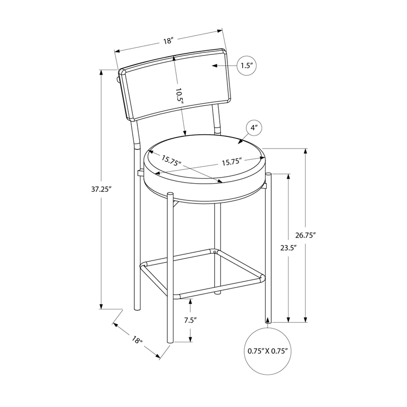 Barstool - Counter Height - Set Of 2 - Kitchen - Gray Fabric - Black Metal
