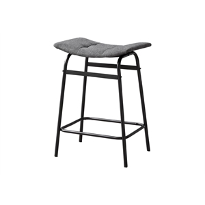 Barstool - Counter Height - Set Of 2 - Kitchen - Gray Fabric - Black Metal