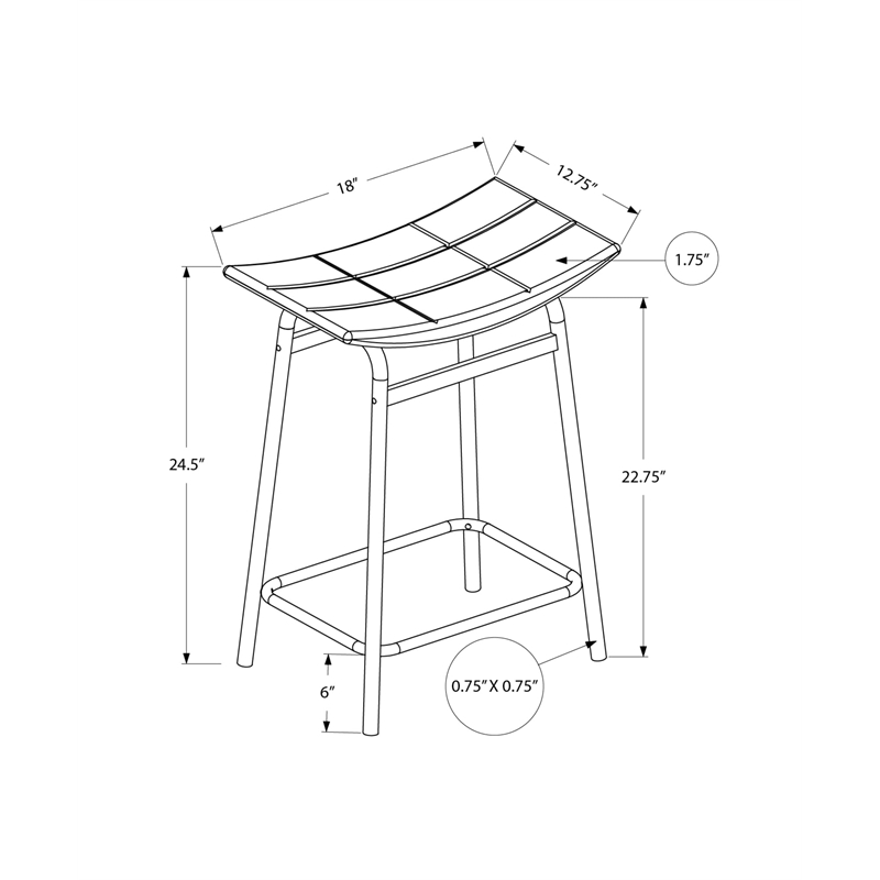 Barstool - Counter Height - Set Of 2 - Kitchen - Gray Fabric - Black Metal