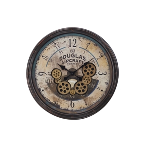 Clocks - 20&quot Round - Gear Mechanism - Wall Clock - Brown - Transitional