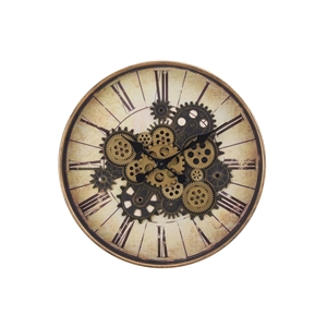 Clocks - 20&quot Round - Gear Mechanism - Wall Clock - Brown - Transitional
