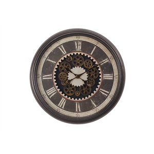 Clocks - 23&quot Round - Gear Mechanism - Wall Clock - Brown - Transitional