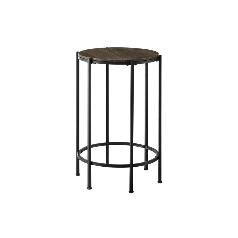 Accent Table - Round - Side Table - Living Room - Dark Oak Laminate - Black