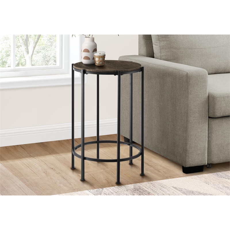 Accent Table - Round - Side Table - Living Room - Dark Oak Laminate - Black