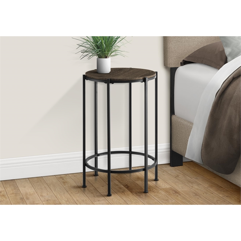 Accent Table - Round - Side Table - Living Room - Dark Oak Laminate - Black