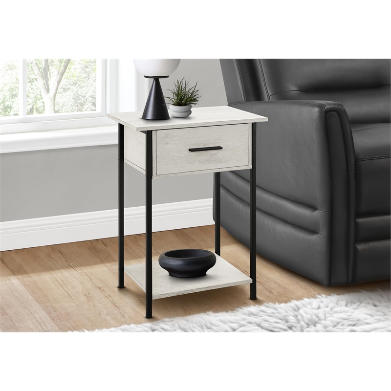 Accent Table - 2 Tier - Living Room - Side Table - Washed Oak Laminate - Metal