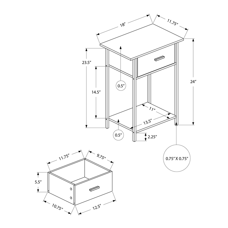 Accent Table - 2 Tier - Living Room - Side Table - Washed Oak Laminate - Metal