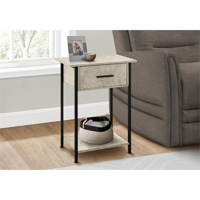 Accent Table - 2 Tier - Living Room - Side Table - Cream Stone Laminate - Metal