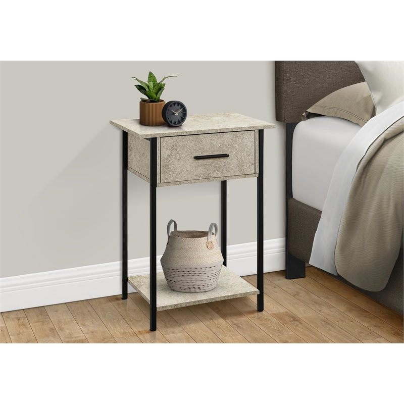 Accent Table - 2 Tier - Living Room - Side Table - Cream Stone Laminate - Metal