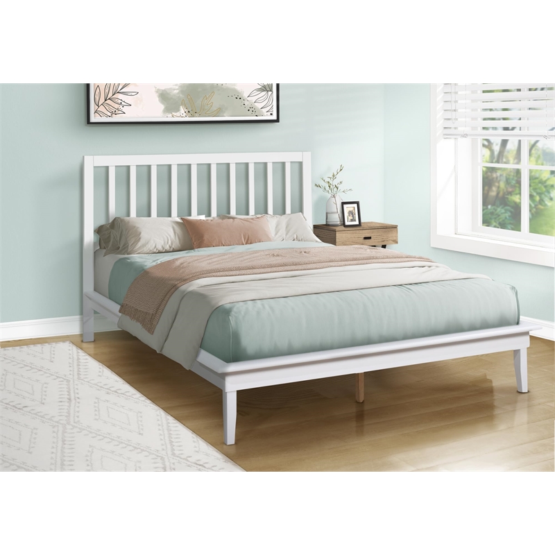 Bed - Platform Bed - Queen Size - Frame Only - Bedroom - White Frame - Wood Legs