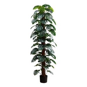 Artificial Plant - 83&quot Tall - Monstera Tree - Indoor - Green Leaves - Black Pot