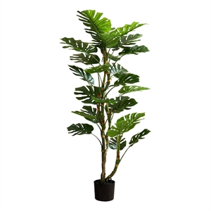 Artificial Plant - 61&quot Tall - Monstera Tree - Indoor - Real Touch - Black Pot