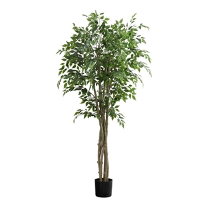 Artificial Plant - 79&quot Tall - Ficus Tree - Real Touch - Green Leaves - Black Pot
